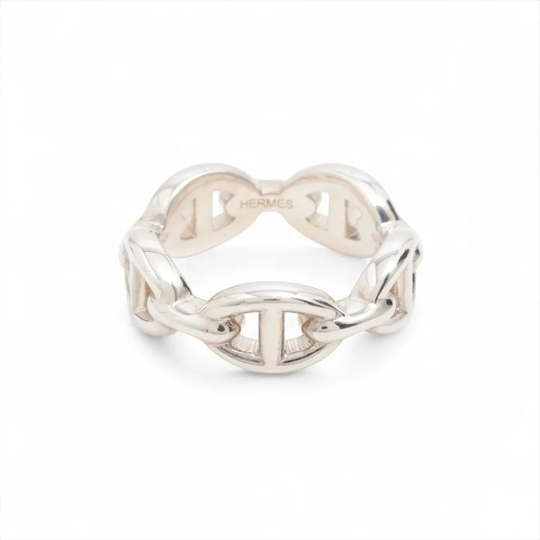 HERMES CHAINE D'ANCRE ENCHAINEE RING: Hermes Chaine d'Ancre Enchainee Ring Brand: Hermes Type/Style: Ring Material: 925, Color: Silver Size: 6.25 - 6.5 US Accessories: None Accessories Notice: When purchasing pre-owned goods,