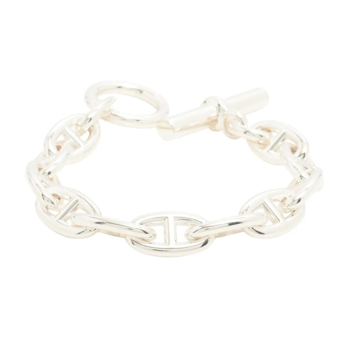 HERMES CHAINE D'ANCRE GM BRACELET: Hermes Chaine d'Ancre GM Bracelet Brand: Hermes Type/Style: Bracelet Material: 925, Color: Silver Size: Bracelet length:15.5 Accessories: None Accessories Notice: When purchasing pre-owned