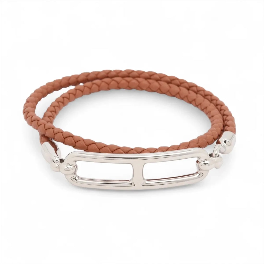 HERMES LOURIS DUBLETOUR BRACELET LEATHER X METAL BROWN X SILVER: Hermes Louris Dubletour Bracelet Leather x metal Brown x silver Brand: Hermes Type/Style: Bracelet Material: Leather x metal, Color: Brown x silver Size: Bracelet length:16 Accessories: None