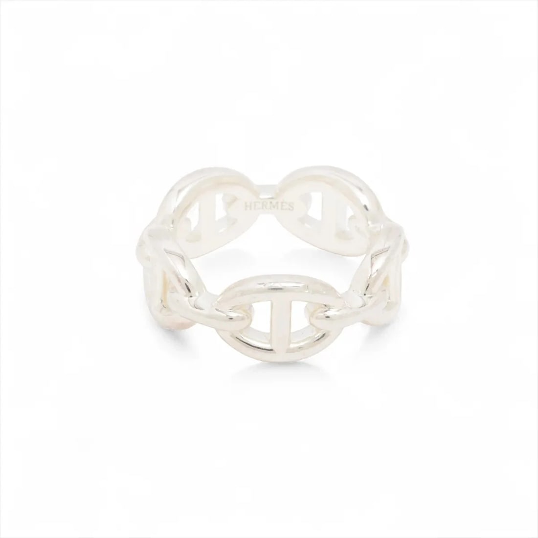 HERMES CHAINE D'ANCRE ENCHAINEE RING: Hermes Chaine d'Ancre Enchainee Ring Brand: Hermes Type/Style: Ring Material: 925, Color: Silver Size: 5.5 - 5.75 US Accessories: None Accessories Notice: When purchasing pre-owned goods,