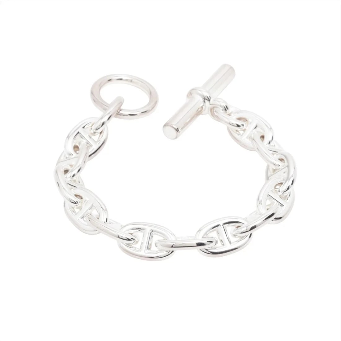 HERMES CHAINE D'ANCRE MM BRACELET: Hermes Chaine d'Ancre MM Bracelet Brand: Hermes Type/Style: Bracelet Material: 925, Color: Silver Size: Bracelet length:14 Accessories: None Accessories Notice: When purchasing pre-owned