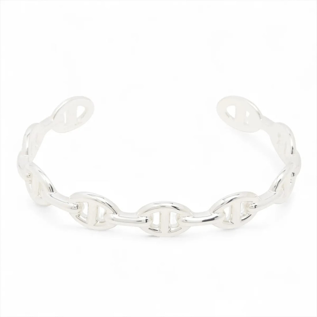 HERMES CHAINE D'ANCRE ENCHAINEE BANGLE: Hermes Chaine d'Ancre Enchainee Bangle Brand: Hermes Type/Style: Bracelet Material: 925, Color: Silver Size: Bracelet length:17 Accessories: None Accessories Notice: When purchasing pre-ow