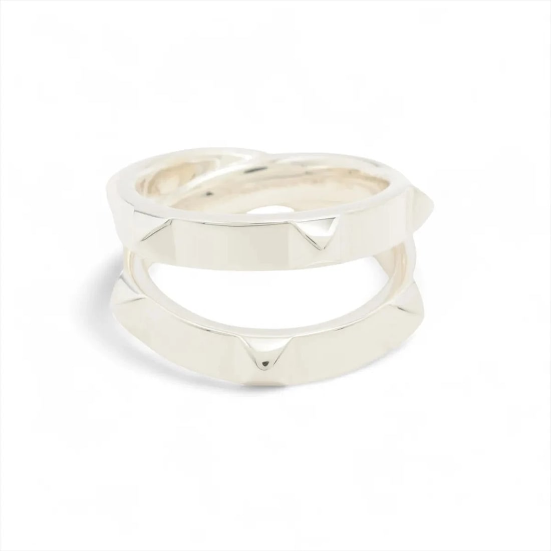 HERMES MINI CREW DOUBLE RING: Hermes mini crew double Ring Brand: Hermes Type/Style: Ring Material: 925, Color: Silver Size: 7.25 US Accessories: None Accessories Notice: When purchasing pre-owned goods, please refer t