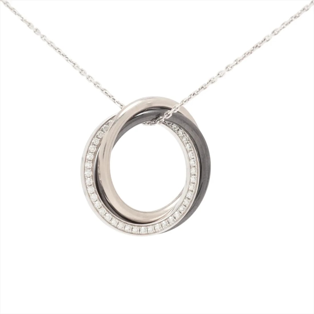 CARTIER TRINITY DIAMOND NECKLACE 750 (WG): Cartier Trinity diamond Necklace 750 (WG) Brand: Cartier Type/Style: Necklace Material: 750 (WG) x Ceramic, Main Stone/Creation Natural Color: WG Size: Size(CM) Chain length:45.4 Accessories: