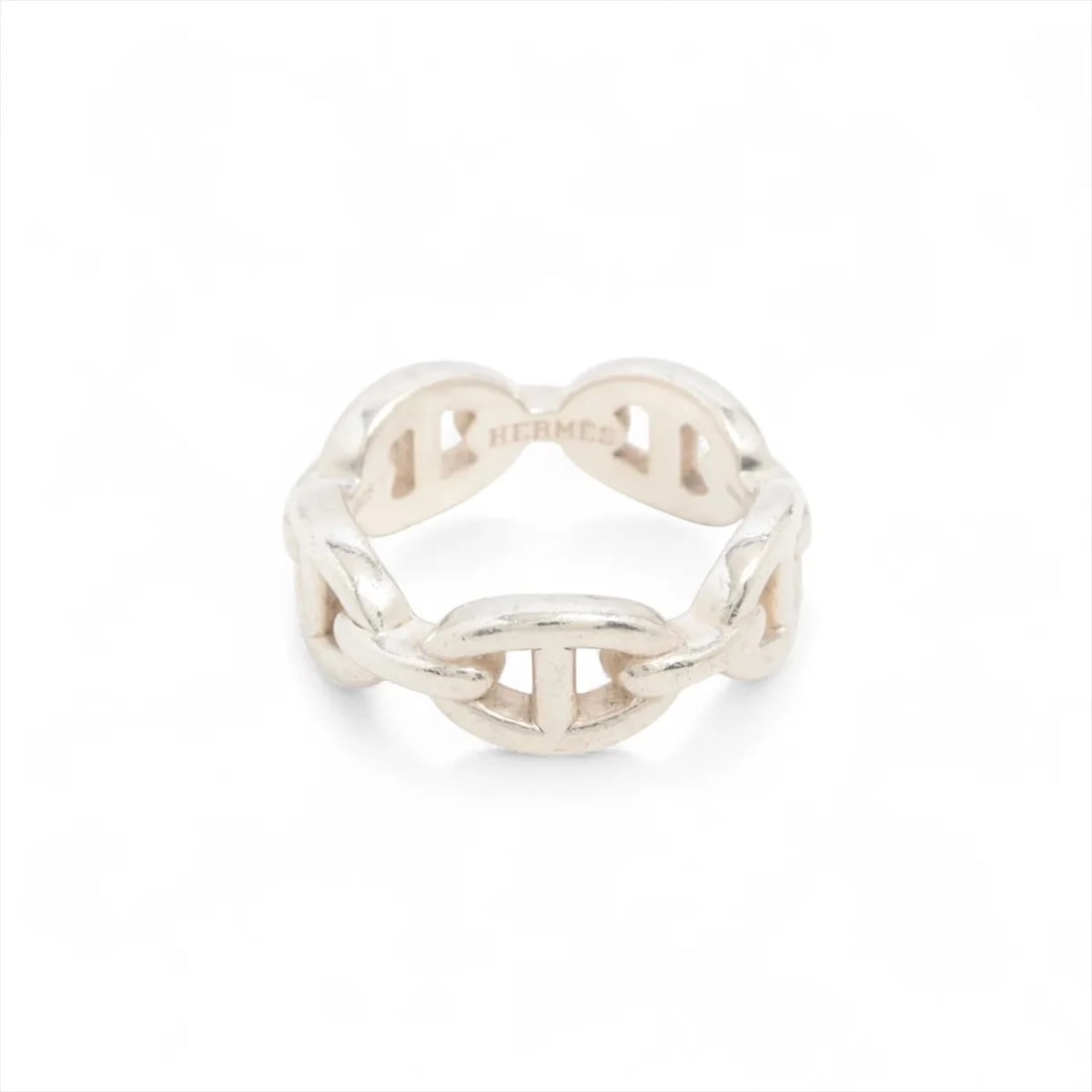 HERMES CHAINE D'ANCRE ENCHAINEE RING: Hermes Chaine d'Ancre Enchainee Ring Brand: Hermes Type/Style: Ring Material: 925, Color: Silver Size: 6 US Accessories: None Accessories Notice: When purchasing pre-owned goods, please refer