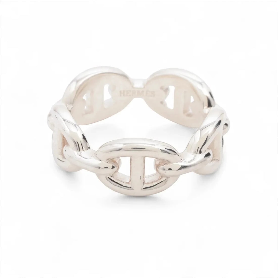 HERMES CHAINE D'ANCRE ENCHAINEE RING: Hermes Chaine d'Ancre Enchainee Ring Brand: Hermes Type/Style: Ring Material: 925, Color: Silver Size: 6.25 - 6.5 US Accessories: None Accessories Notice: When purchasing pre-owned goods,