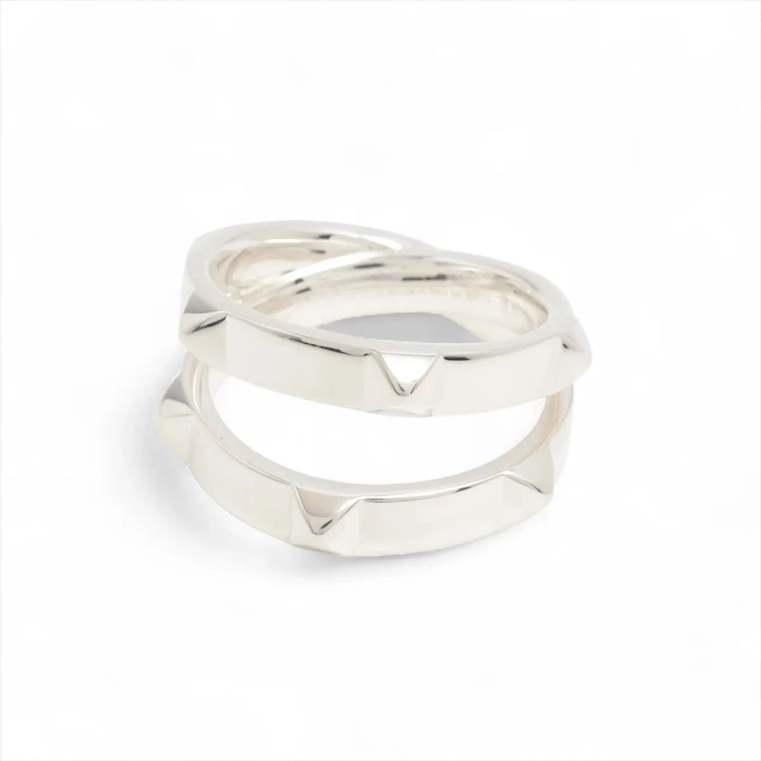 HERMES MINI CREW DOUBLE RING 925 SILVER: Hermes mini crew double Ring 925 Silver Brand: Hermes Type/Style: Ring Material: 925, Color: Silver Size: 8.25 - 8.5 US Accessories: None Accessories Notice: When purchasing pre-owned good