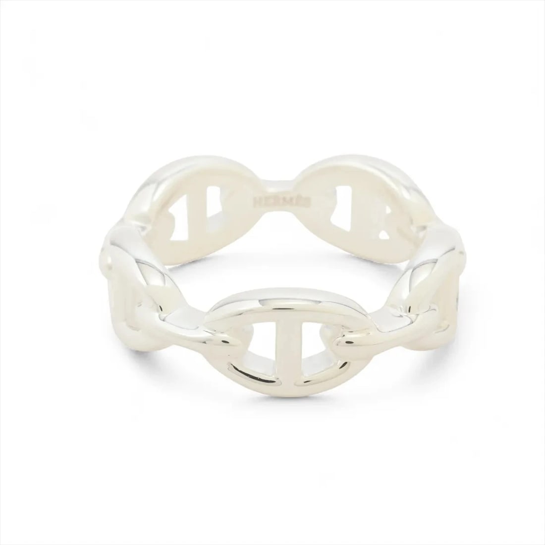HERMES CHAINE D'ANCRE ENCHAINEE RING: Hermes Chaine d'Ancre Enchainee Ring Brand: Hermes Type/Style: Ring Material: 925, Color: Silver Size: 7.5 US Accessories: None Accessories Notice: When purchasing pre-owned goods, please