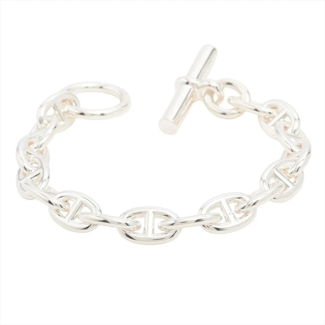 HERMES CHAINE D'ANCRE PM BRACELET: Hermes Chaine d'Ancre PM Bracelet Brand: Hermes Type/Style: Bracelet Material: 925, Color: Silver Size: Bracelet length:13.5 Accessories: None Accessories Notice: When purchasing pre-owned