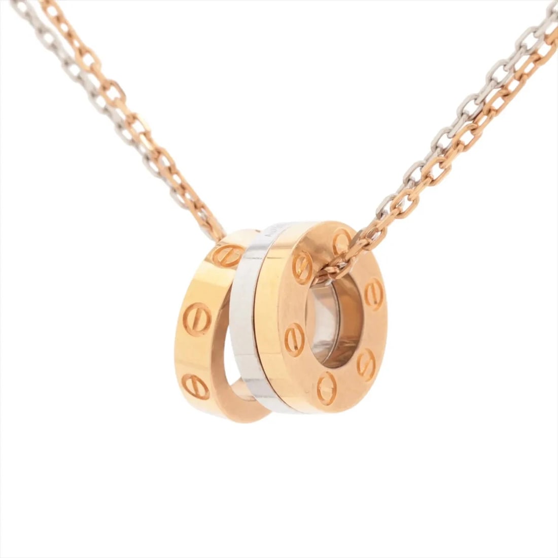 CARTIER LOVE THREE HOOP 6P DIAMOND NECKLACE: Cartier Love Three Hoop 6P diamond Necklace Brand: Cartier Type/Style: Necklace Material: 750(PG×WG), Main Stone/Creation Natural Color: PG×WG Size: Size(CM) Chain length:41.5 Accessories: