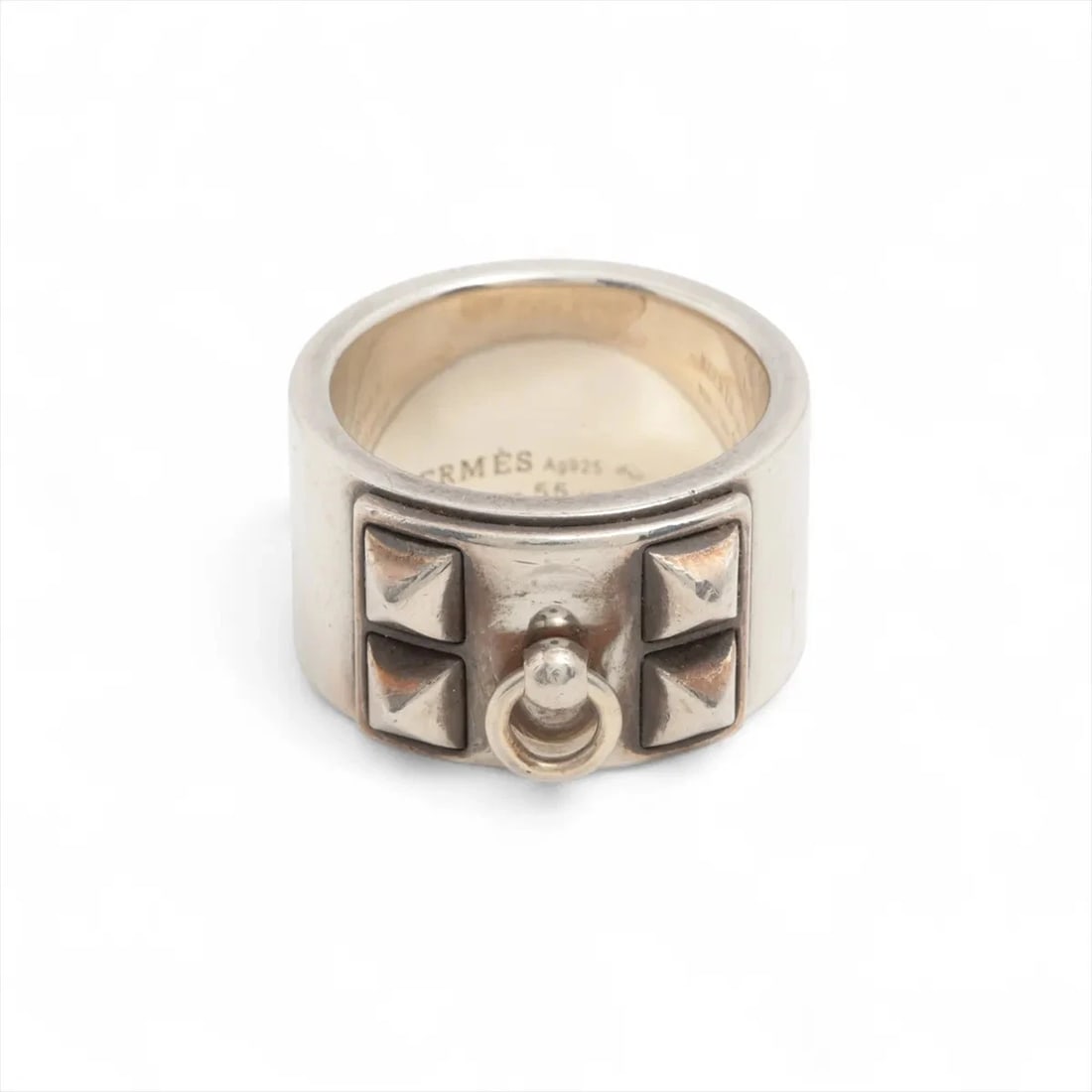HERMES COLLIER DE CHIEN RING: Hermes Collier de Chien Ring Brand: Hermes Type/Style: Ring Material: 925, Color: Silver Size: 6.75 - 7 US Accessories: None Accessories Notice: When purchasing pre-owned goods, please ref