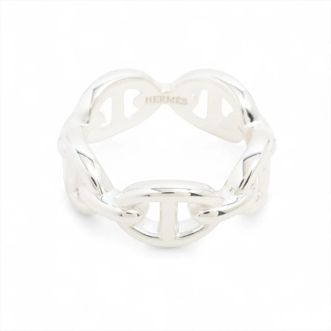 HERMES CHAINE D'ANCRE ENCHAINEE RING: Hermes Chaine d'Ancre Enchainee Ring Brand: Hermes Type/Style: Ring Material: 925, Color: Silver Size: 4.75 - 5 US Accessories: None Accessories Notice: When purchasing pre-owned goods, pl