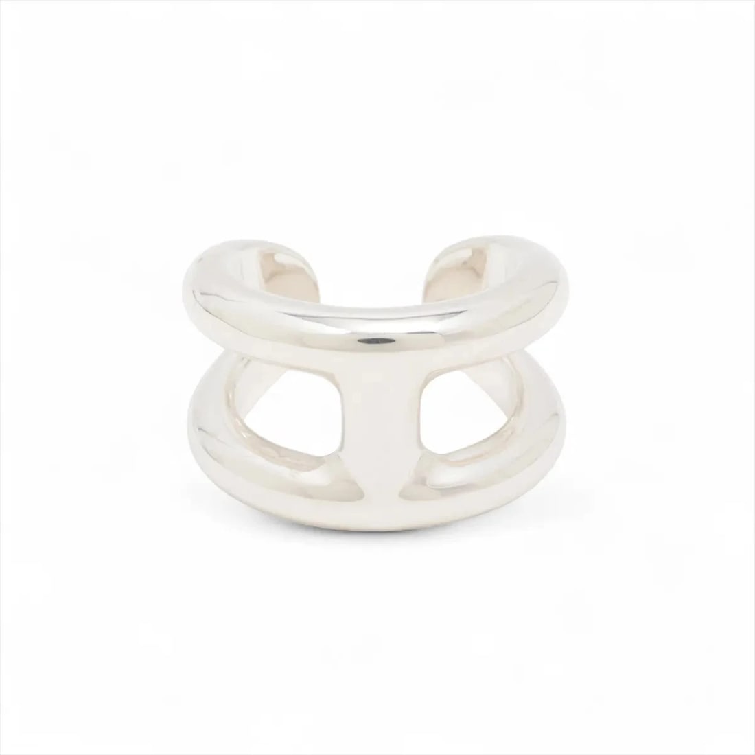 HERMES OSMOZ RING: Hermes Osmoz Ring Brand: Hermes Type/Style: Ring Material: 925, Color: Silver Size: 5.5 - 5.75 US Accessories: None Accessories Notice: When purchasing pre-owned goods, please refer to the