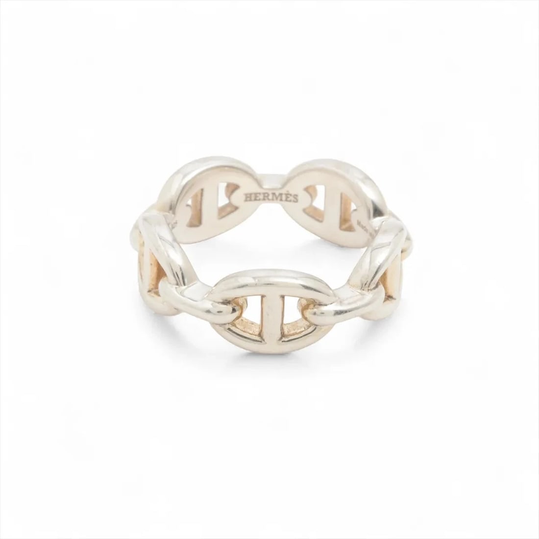 HERMES CHAINE D'ANCRE ENCHAINEE RING SILVER: Hermes Chaine d'Ancre Enchainee Ring Silver Brand: Hermes Type/Style: Ring Material: 925, Color: Silver Size: 6.25 - 6.5 US Accessories: None Accessories Notice: When purchasing pre-owned