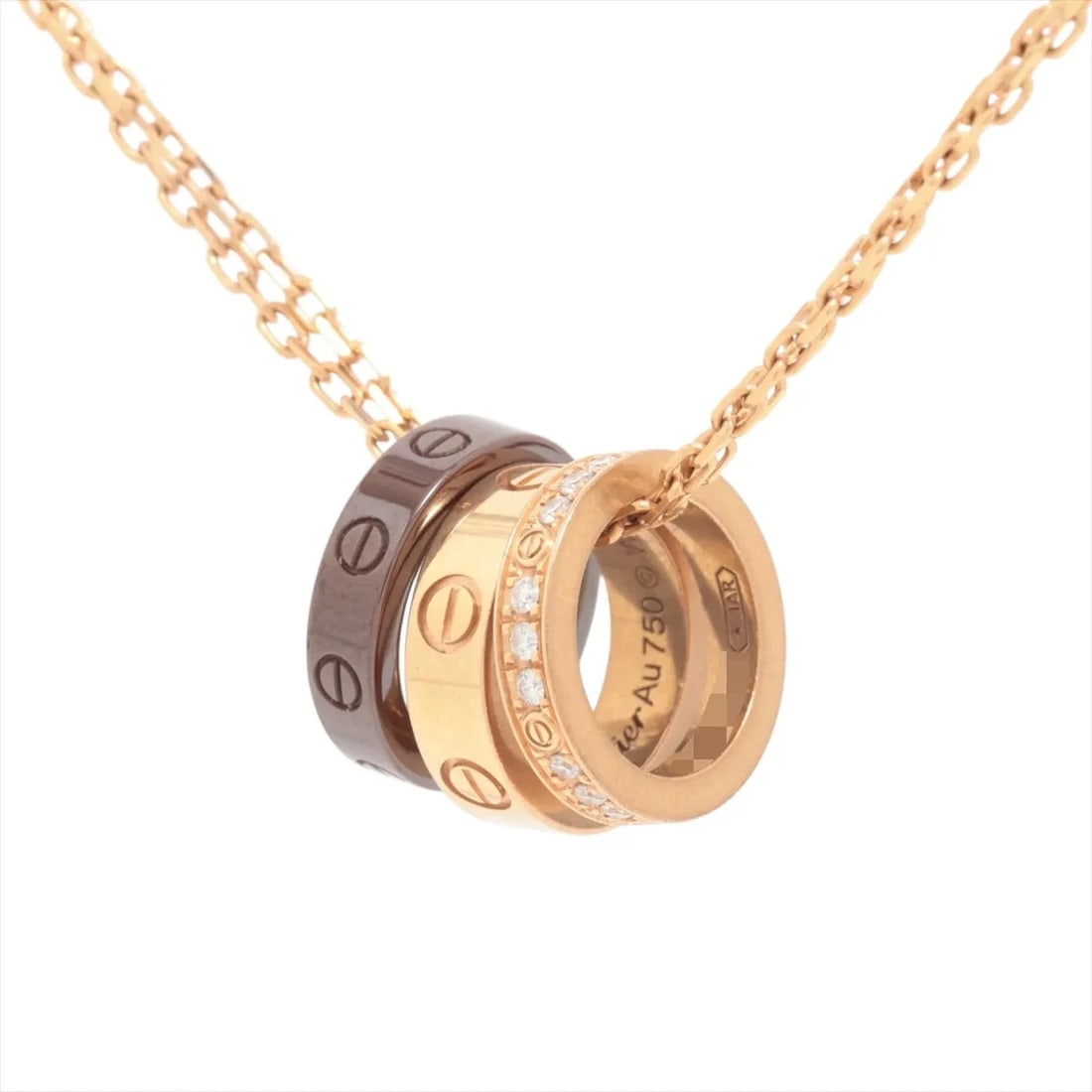 CARTIER LOVE THREE HOOP DIAMOND NECKLACE 750 (PG): Cartier Love Three Hoop diamond Necklace 750 (PG) Brand: Cartier Type/Style: Necklace Material: 750 (PG) × ceramic, Main Stone/Creation Natural Color: PG Size: Size(CM) Chain length:41.5 
