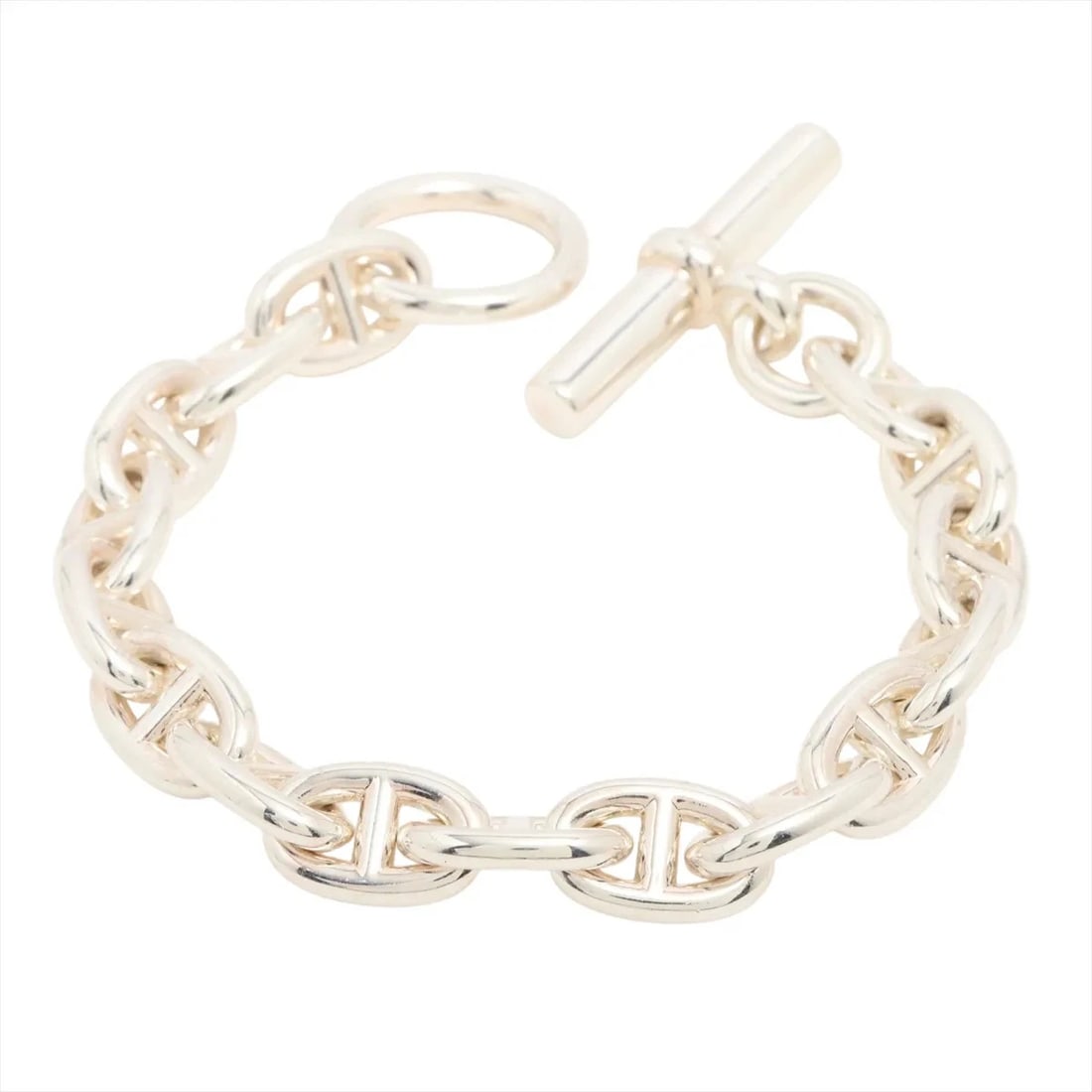 HERMES CHAINE D'ANCRE PM BRACELET: Hermes Chaine d'Ancre PM Bracelet Brand: Hermes Type/Style: Bracelet Material: 925, Color: Silver Size: Bracelet length:13.5 Accessories: None Accessories Notice: When purchasing pre-owned