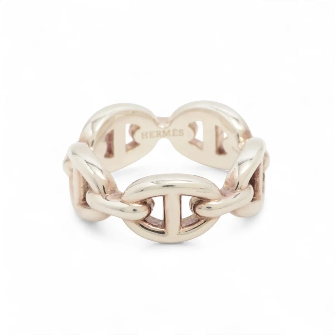 HERMES CHAINE D'ANCRE ENCHAINEE RING: Hermes Chaine d'Ancre Enchainee Ring Brand: Hermes Type/Style: Ring Material: 925, Color: Silver Size: 5.25 US Accessories: None Accessories Notice: When purchasing pre-owned goods, please