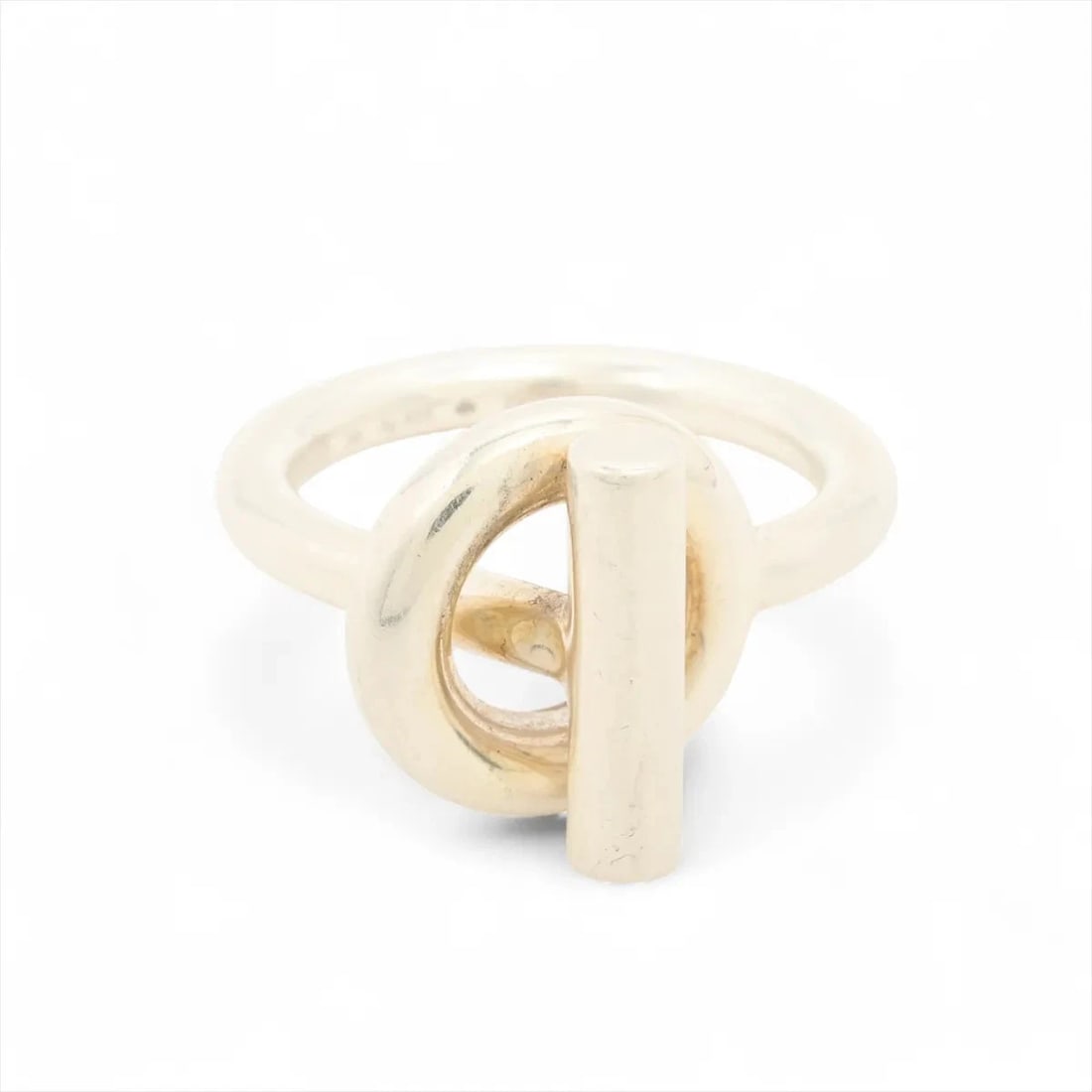 HERMES ECHAPPEE RING: Hermes Echappee Ring Brand: Hermes Type/Style: Ring Material: 925, Color: Silver Size: 7.5 US Accessories: None Accessories Notice: When purchasing pre-owned goods, please refer to the pho