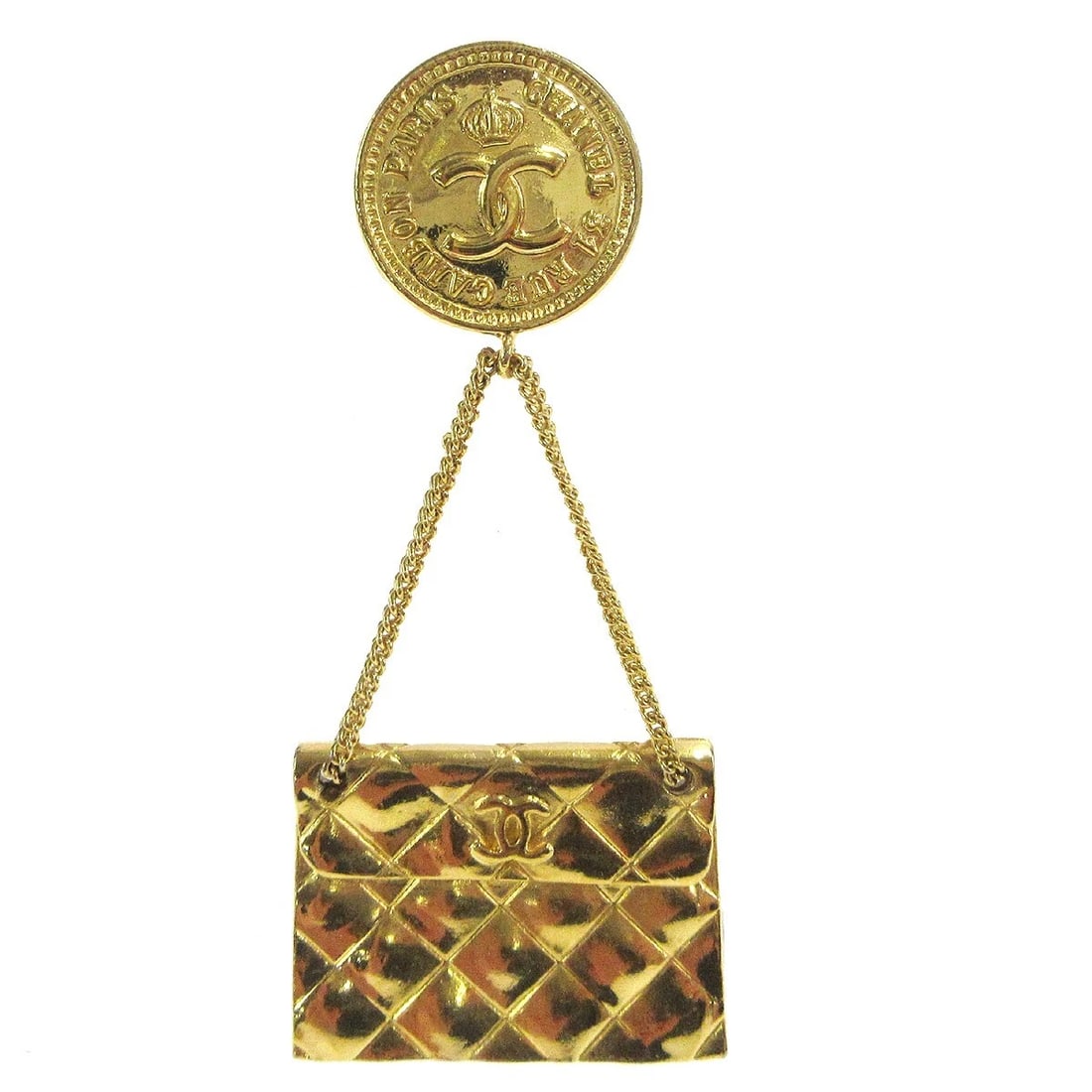 CHANEL BAG BROOCH PIN GOLD: Chanel Bag Brooch Pin Gold Brand: CHANEL Type/Style: Brooch Material: Gold-plated, Color: Gold Size: W 3.3 x H 7.8 cm Accessories: None Accessories Notice: When purchasing pre-owned goods,
