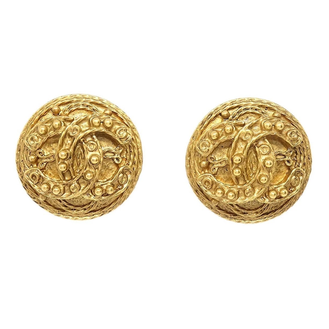 CHANEL BUTTON CLIP-ON EARRINGS GOLD (1 of 3)