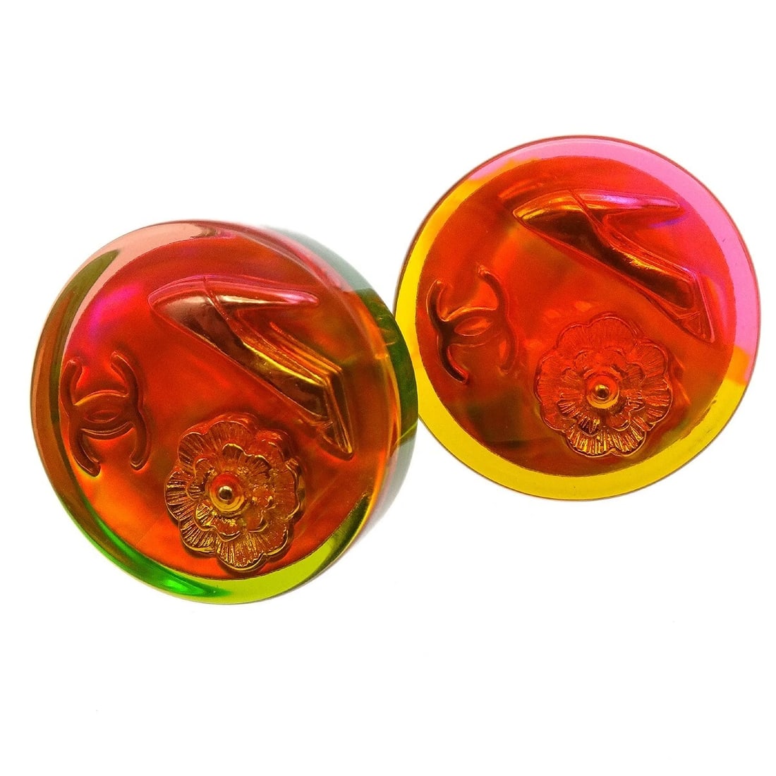 CHANEL BUTTON EARRINGS CLIP-ON MULTICOLOR - 3