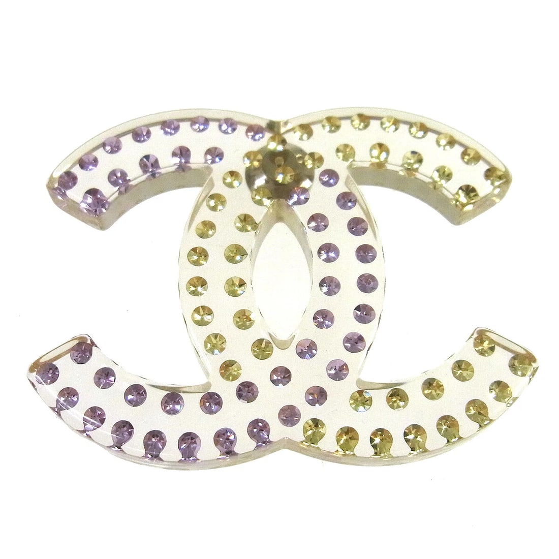 CHANEL CC RHINESTONE BROOCH PIN CLEAR SILVER (1 of 2)