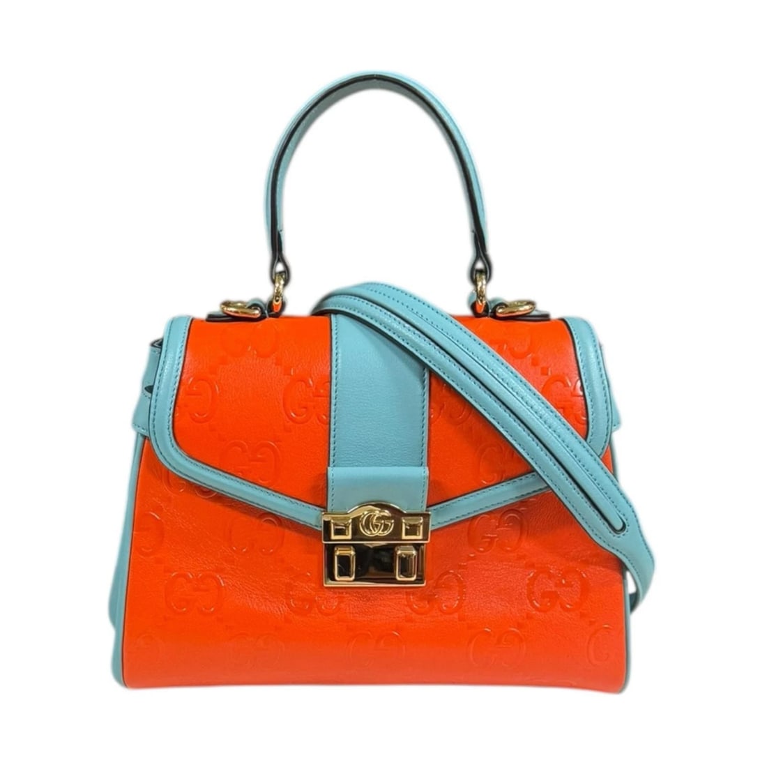 GUCCI SHOULDER BAG CROSS BODY LEATHER: GUCCI Shoulder Bag Cross Body leather Brand: GUCCI Type: Shoulder Bag Material/Exterior Material: leather Color/Exterior Color: Orange / Light blue Size: W10.2 x H7.5 x D4.1inch Handle:9.4inch