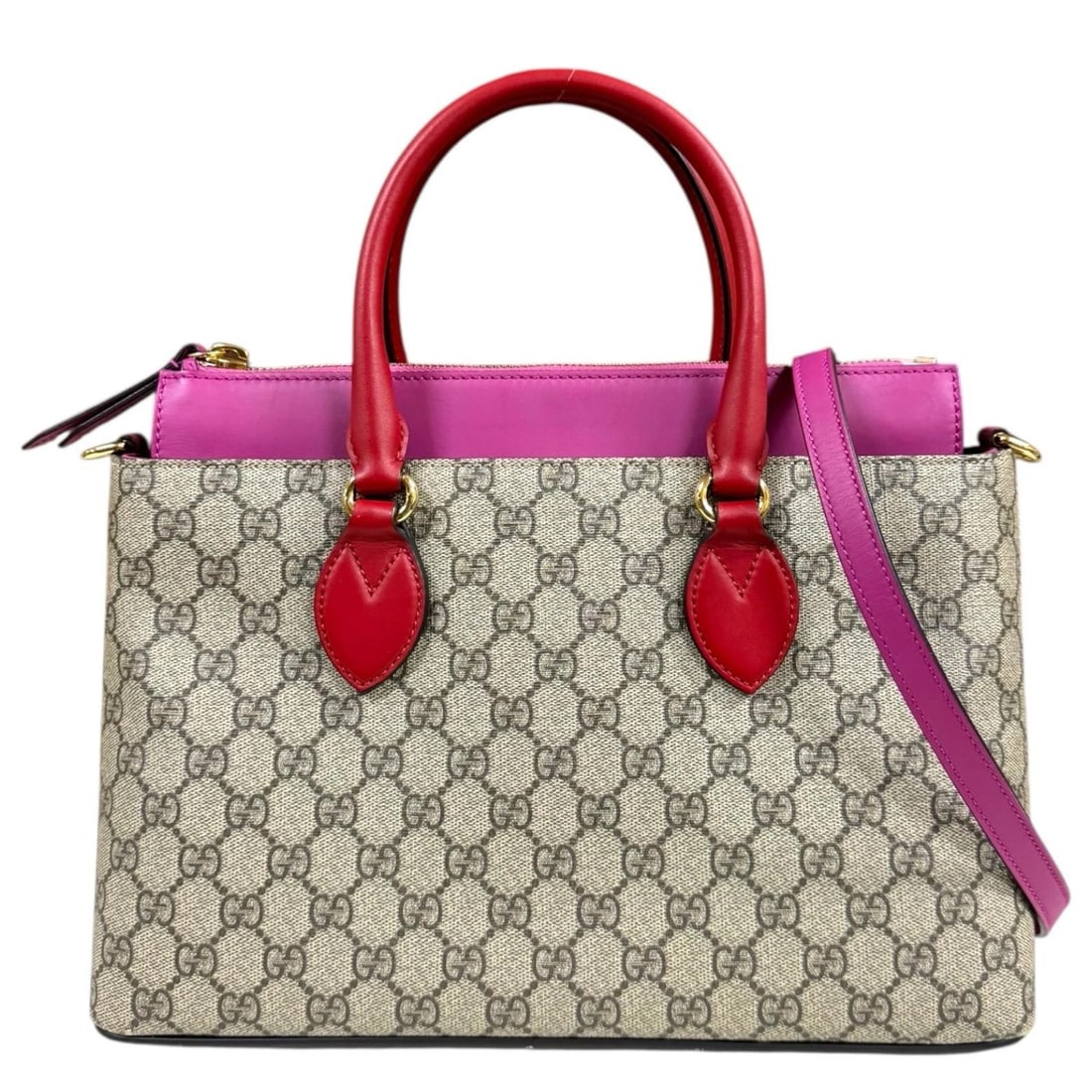 GUCCI SHOULDER BAG GG SUPREME CANVAS 2WAY: GUCCI Shoulder Bag GG Supreme Canvas 2way Brand: GUCCI Type: Shoulder Bag Material/Exterior Material: GG Supreme Canvas Color/Exterior Color: beige / pink x Red Size: W13.0 x H9.3 x D4.7inch