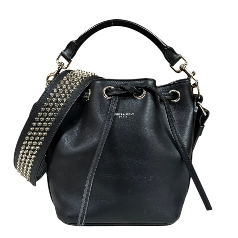 SAINT LAURENT STUDS SHOULDER BAG LEATHER: SAINT LAURENT Studs Shoulder Bag leather Brand: SAINT LAURENT Type: Shoulder Bag Material/Exterior Material: leather Color/Exterior Color: black Size: W5.7 x H6.9 x D4.5inch Handle:11.0inch