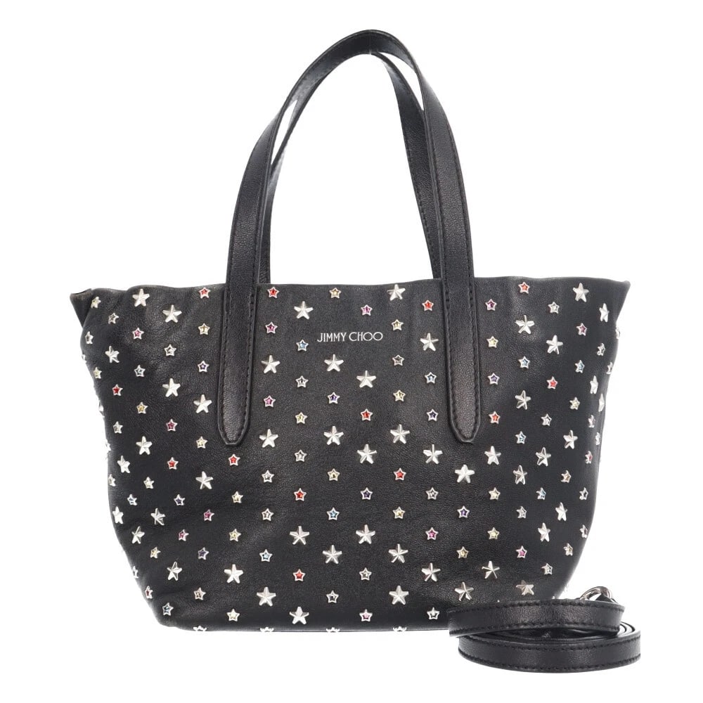JIMMY CHOO STAR STUDS SHOULDER BAG CROSS BODY: JIMMY CHOO Star studs Shoulder Bag Cross Body Brand: JIMMY CHOO Type: Shoulder Bag Material/Exterior Material: leather Color/Exterior Color: black Size: W6.3 x H6.3 x D4.3inch Handle:7.1inch