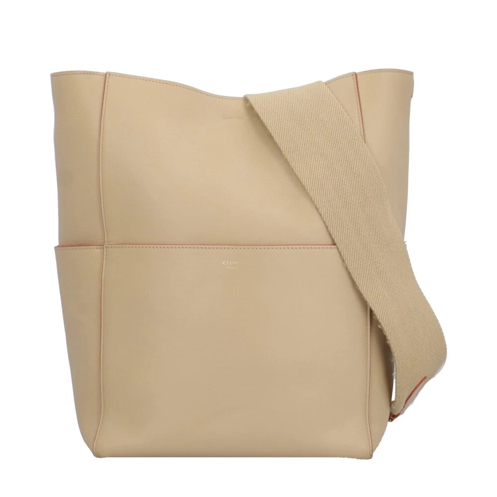 CELINE SHOULDER BAG LEATHER SANGLE BUCKET: CELINE Shoulder Bag leather Sangle bucket Brand: CELINE Type: Shoulder Bag Material/Exterior Material: leather Color/Exterior Color: beige Size: W9.1 x H12.8 x D6.5inch Shoulder:23.2inch 
