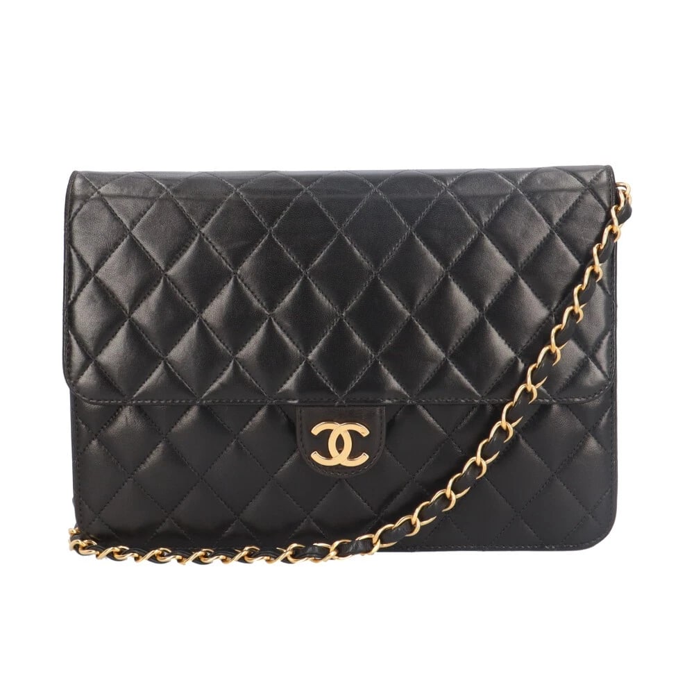 CHANEL SHOULDER BAG LAMBSKIN CHAIN: CHANEL Shoulder Bag lambskin Chain Brand: CHANEL Type: Shoulder Bag Material/Exterior Material: lambskin Color/Exterior Color: black Size: W9.8 x H6.7 x D1.2inch Shoulder:34.3inch 