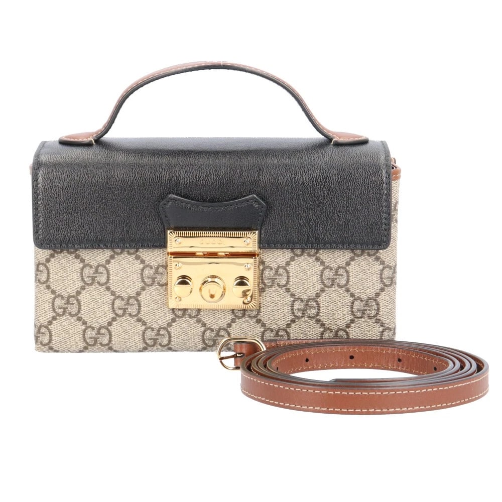 GUCCI SHOULDER BAG GG SUPREME: GUCCI Shoulder Bag GG Supreme Brand: GUCCI Type: Shoulder Bag Material/Exterior Material: GG Supreme Canvas Color/Exterior Color: black / beige Size: W7.1 x H4.1 x D2.0inch Handle:5.9inch