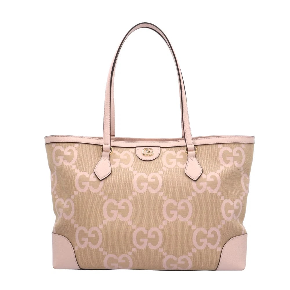 GUCCI TOTE BAG CANVAS LEATHER JUMBO GG: GUCCI Tote Bag canvas leather Jumbo GG Brand: GUCCI Type: Tote Bag Material/Exterior Material: canvas Color/Exterior Color: pink / beige Size: W17.7 x H10.2 x D4.3inch Handle:24.0inch Accessories