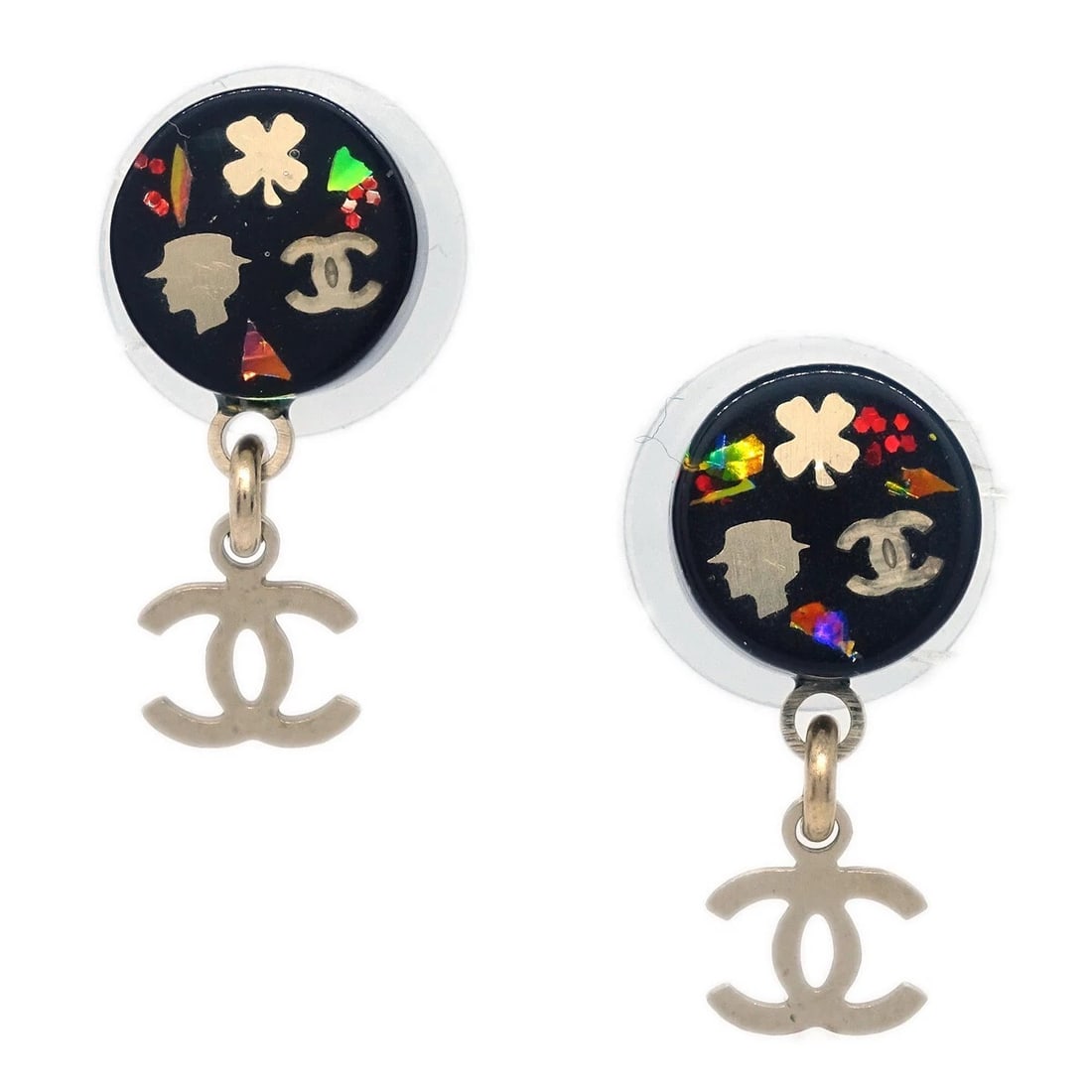 CHANEL PIERCED EARRINGS EARRINGS GOLD BLACK: Chanel Pierced Earrings Earrings Gold Black Brand: CHANEL Type/Style: Earrings Material: Gold plated, Color: Gold, Black Size: W 0.9 x H 2.1 cm Accessories: None Accessories Notice: When p