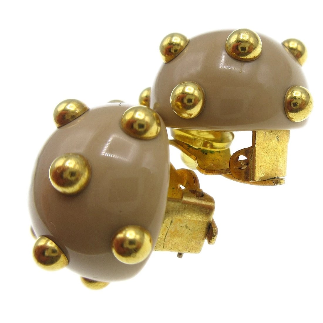 CHANEL STUDS BUTTON EARRINGS BEIGE GOLD - 2