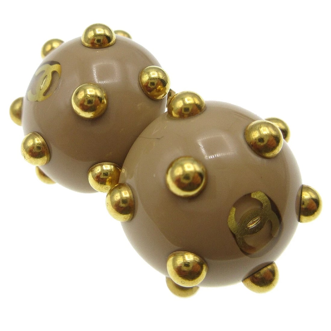 CHANEL STUDS BUTTON EARRINGS BEIGE GOLD - 3