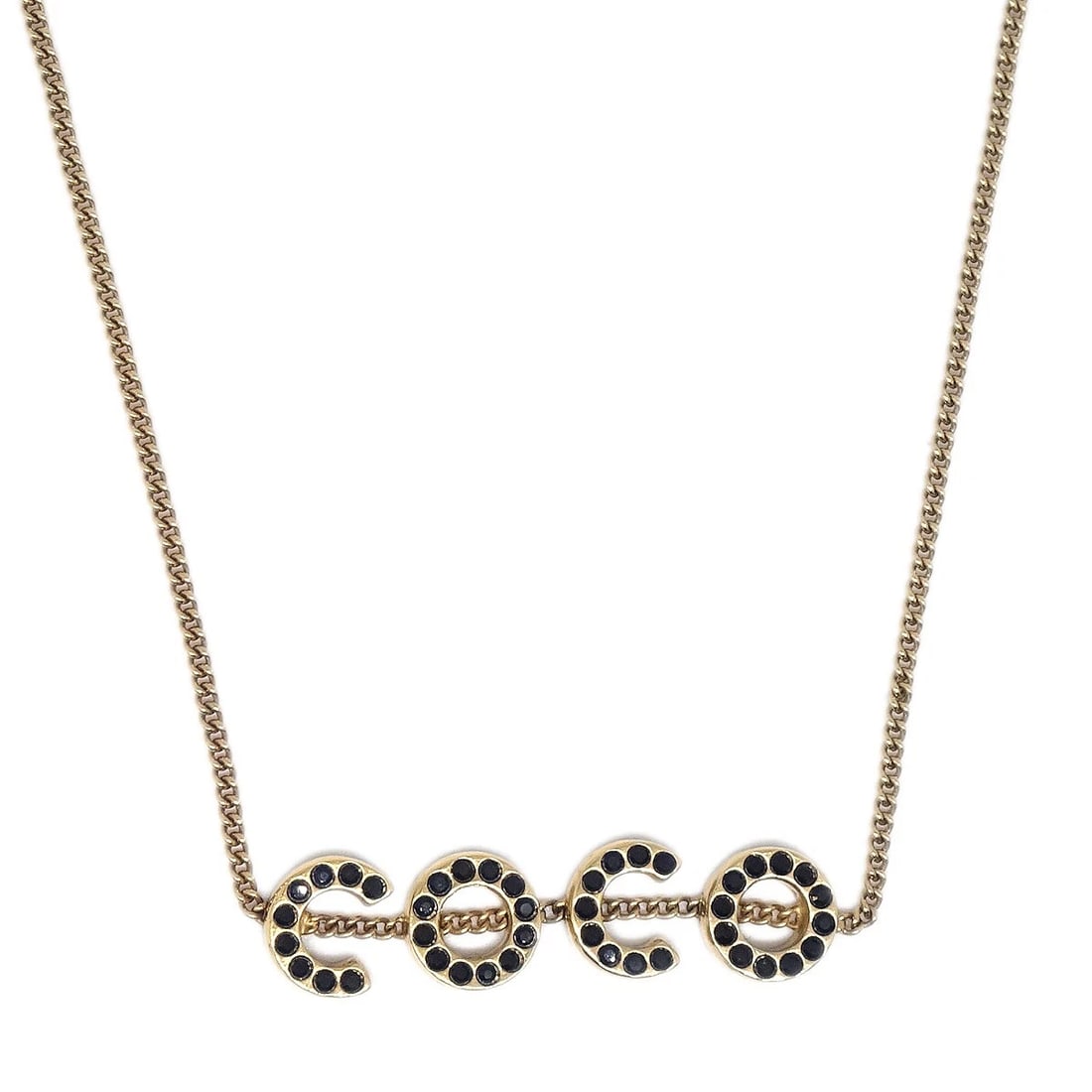 CHANEL CHAIN PENDANT NECKLACE RHINESTONE GOLD: Chanel Chain Pendant Necklace Rhinestone Gold Brand: Chanel Type/Style: Necklace Material: Gold-plated, Color: Gold, Black Size: Chain(Overall) : 40.0 cm Top(O) : Diameter 1.0 cm Accessories: Non