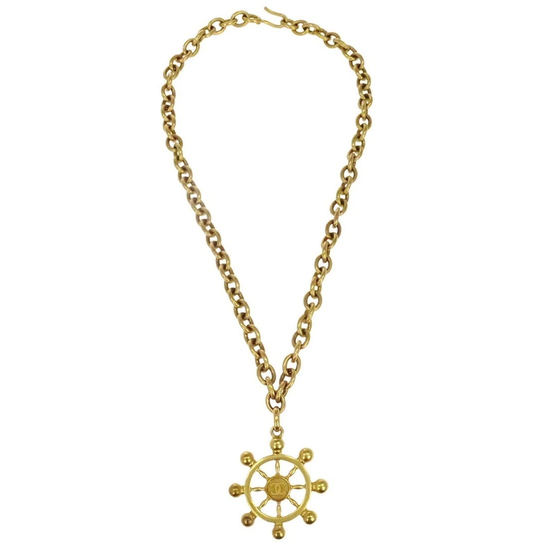 CHANEL RUDDER CHAIN PENDANT NECKLACE GOLD: Chanel Rudder Chain Pendant Necklace Gold Brand: CHANEL Type/Style: Pendant Material: Gold Plated, Color: Gold Size: Chain(Overall) : 79.0 cm Charm : W 6.5 x H 6.6 cm Accessories: None