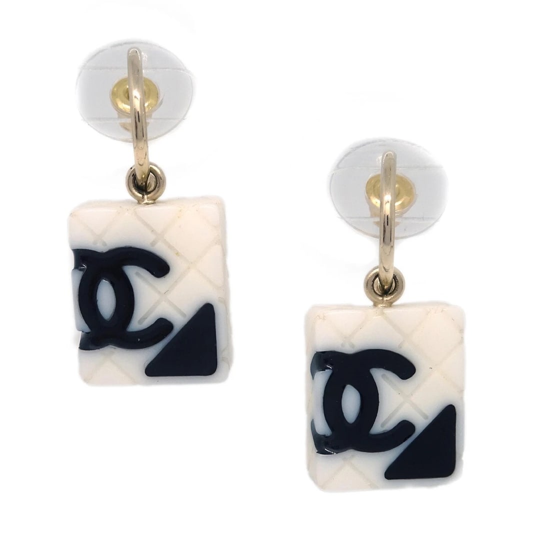 CHANEL CAMBON LIGNE DANGLE PIERCED EARRINGS: Chanel Cambon Ligne Dangle Pierced Earrings Brand: Chanel Type/Style: Earrings Material: Gold Plated, Color: White Size: W 0.9 x H 2.0 cm Accessories: None Accessories Notice: When purchasing
