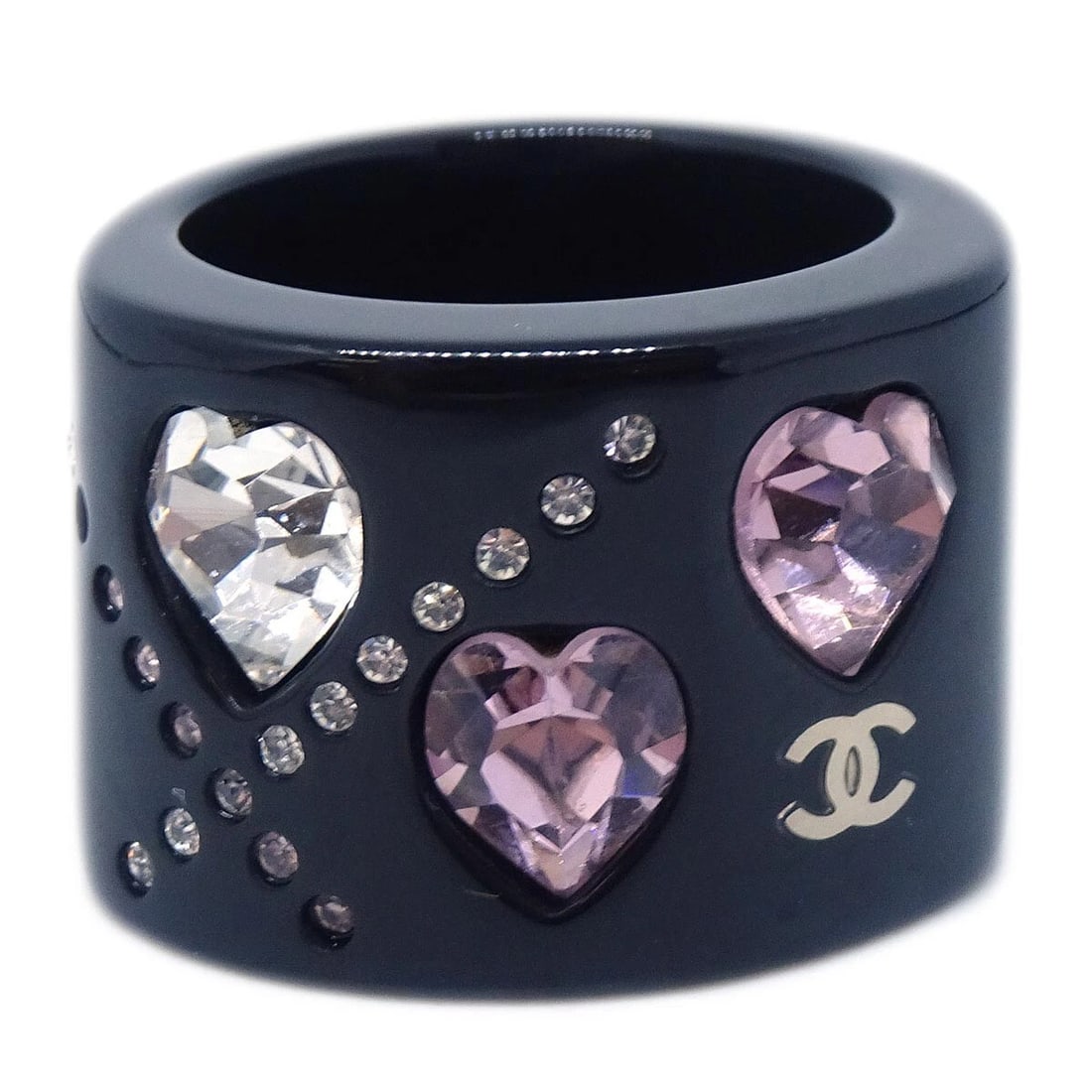 CHANEL RING BLACK ACRYLIC RHINESTONE: Chanel Ring Black Acrylic Rhinestone Brand: Chanel Type/Style: Ring Material: Acrylic, Color: Black Size: 6.25 - 6.5 US Accessories: None Accessories Notice: When purchasing pre-owned goods,