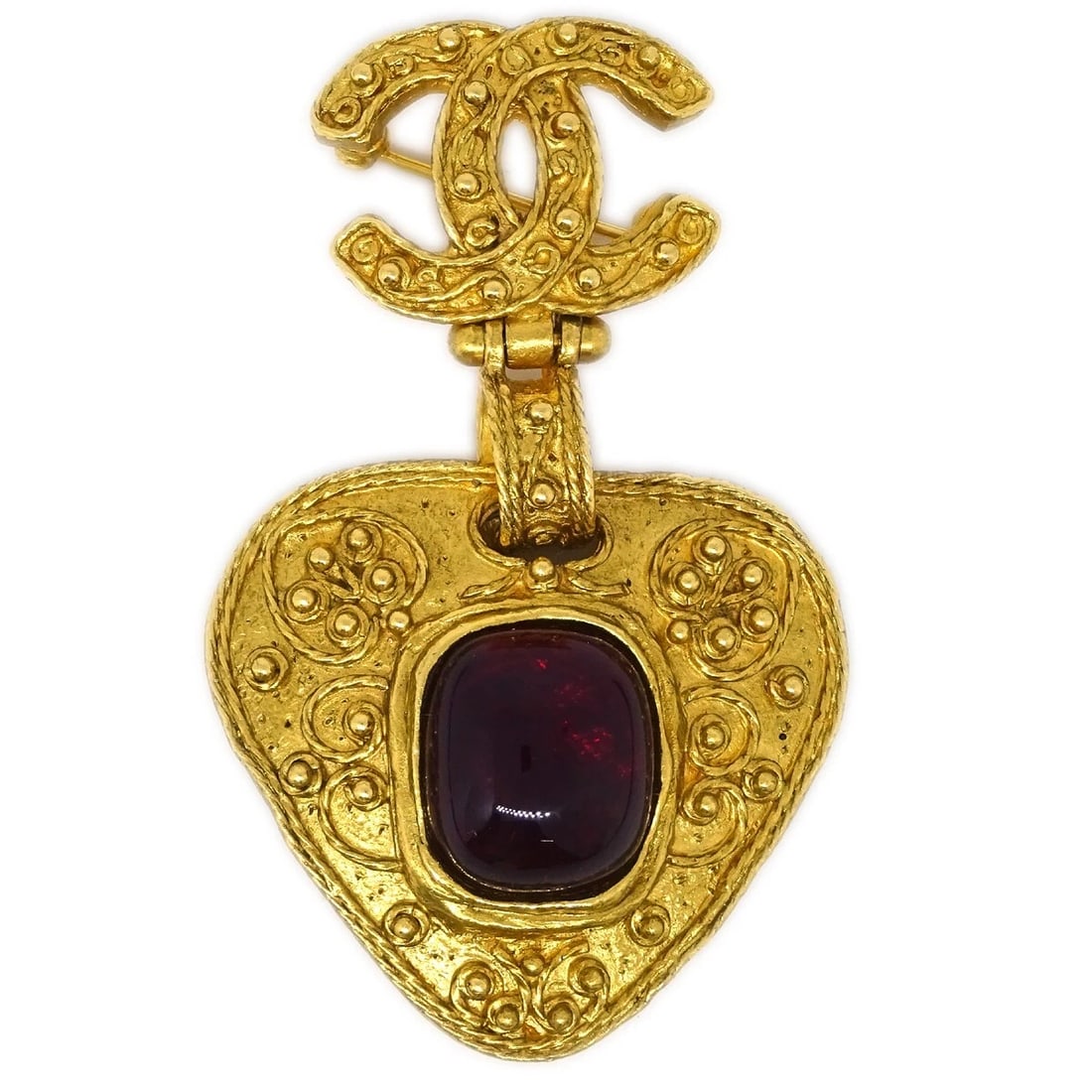 CHANEL GRIPOIX BROOCH PIN GOLD RED: Chanel Gripoix Brooch Pin Gold Red Brand: CHANEL Type/Style: Brooch Material: Gold plated, Color: Gold, Red Size: W 4.0 x H 6.2 cm Accessories: None Accessories Notice: When purchasing