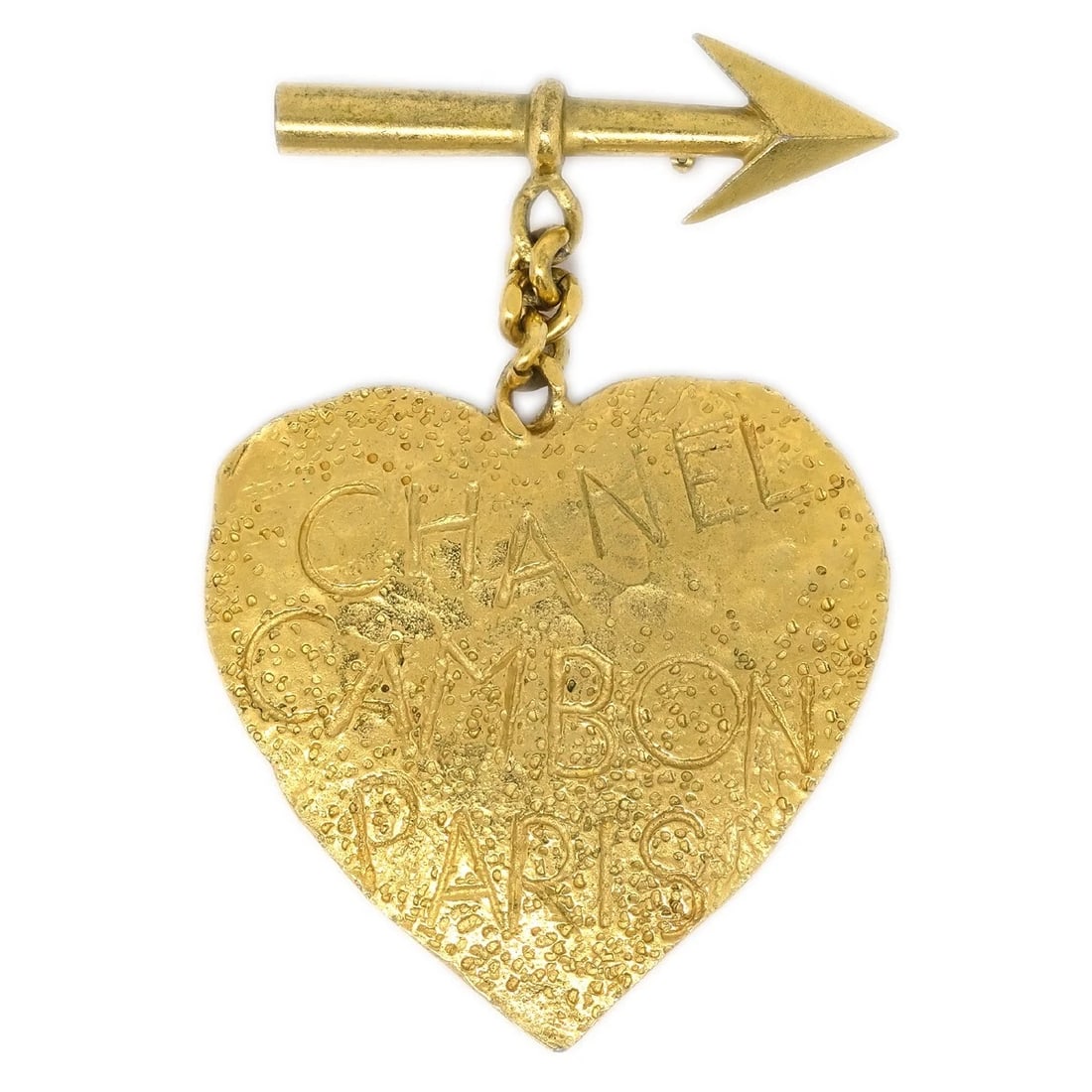 CHANEL BOW AND ARROW HEART BROOCH PIN GOLD: Chanel Bow And Arrow Heart Brooch Pin Gold Brand: CHANEL Type/Style: Brooch Material: Gold-plated, Color: Gold Size: W 5.5 x H 7.5 cm Accessories: None Accessories Notice: When purchasing