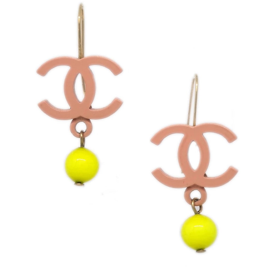 CHANEL DANGLE PIERCED EARRINGS PINK: Chanel Dangle Pierced Earrings Pink Brand: CHANEL Type/Style: Earrings Material: Gold-plated, Color: Pink, Yellow, Gold Size: W 1.8 x H 3.5 cm Accessories: None Accessories Notice: When