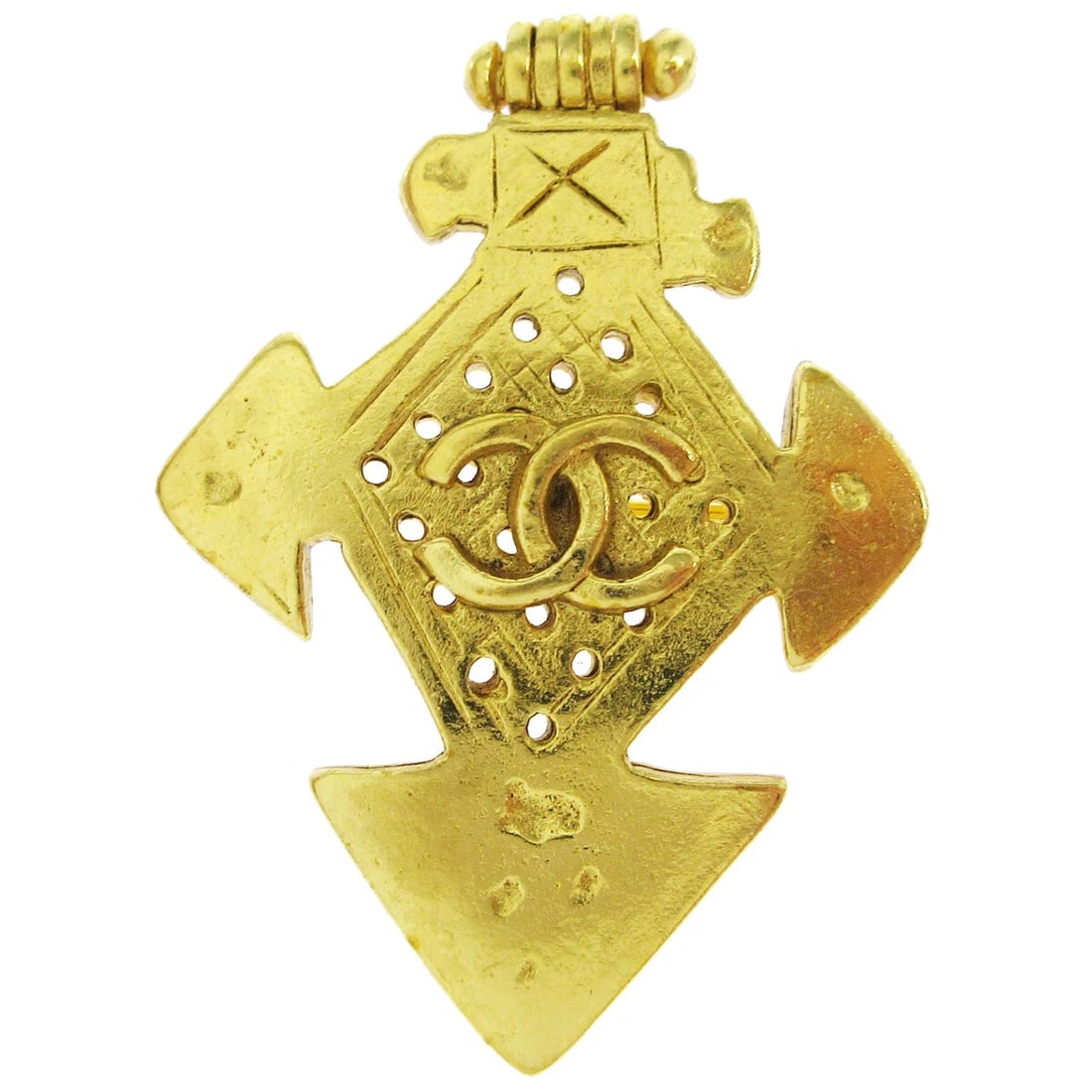 CHANEL BROOCH PIN GOLD: Chanel Brooch Pin Gold Brand: Chanel Type/Style: Brooch Material: Gold-tone, Color: Gold Size: W 3.2 x H 4.5 cm Accessories: None Accessories Notice: When purchasing pre-owned goods, please