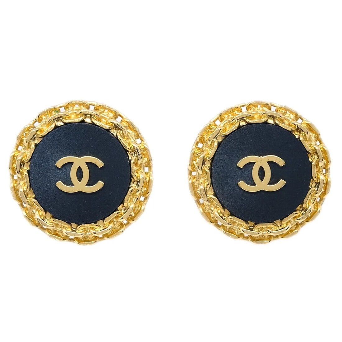 CHANEL BLACK BUTTON EARRINGS CLIP-ON: Chanel Black Button Earrings Clip-On Brand: CHANEL Type/Style: Earrings Material: Gold Plated, Color: Black, Gold Size: Diameter: 3.5cm Accessories: None Accessories Notice: When purchasin