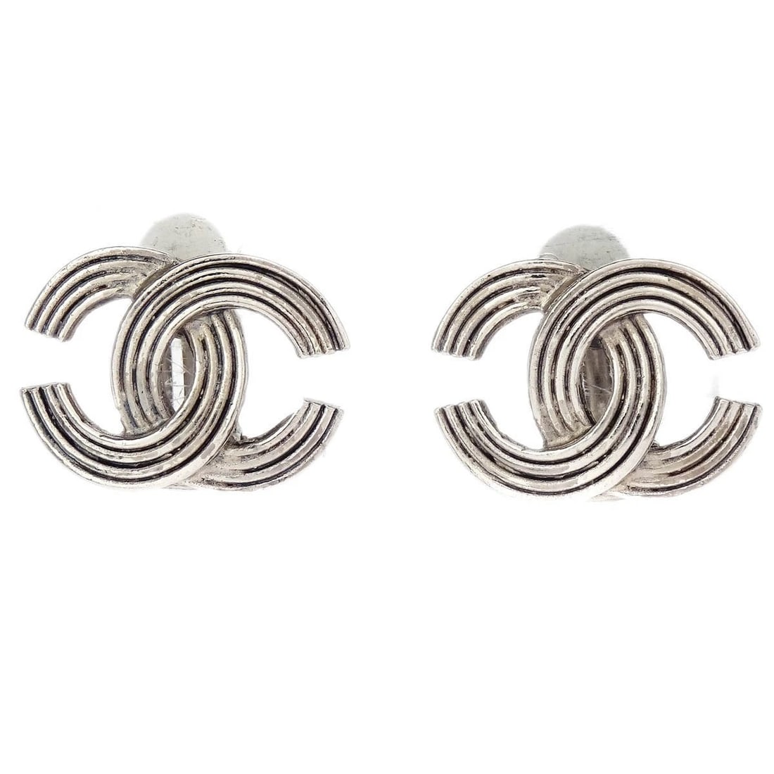 CHANEL CC EARRINGS CLIP-ON SILVER: Chanel CC Earrings Clip-On Silver Brand: CHANEL Type/Style: Earrings Material: Silver Plated, Color: Silver Size: W 2.0 x H 1.5 cm Accessories: None Accessories Notice: When purchasing