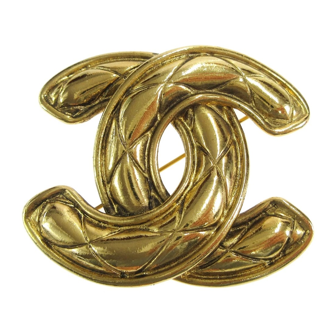 CHANEL QUILTED CC BROOCH PIN GOLD (1 of 3)