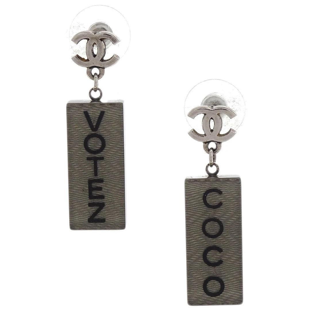 CHANEL DANGLE PIERCED EARRINGS SILVER: Chanel Dangle Pierced Earrings Silver Brand: CHANEL Type/Style: Earrings Material: Silver Plated, Color: Silver Size: W 1.0 x H 3.7 cm Accessories: None Accessories Notice: When purchasing