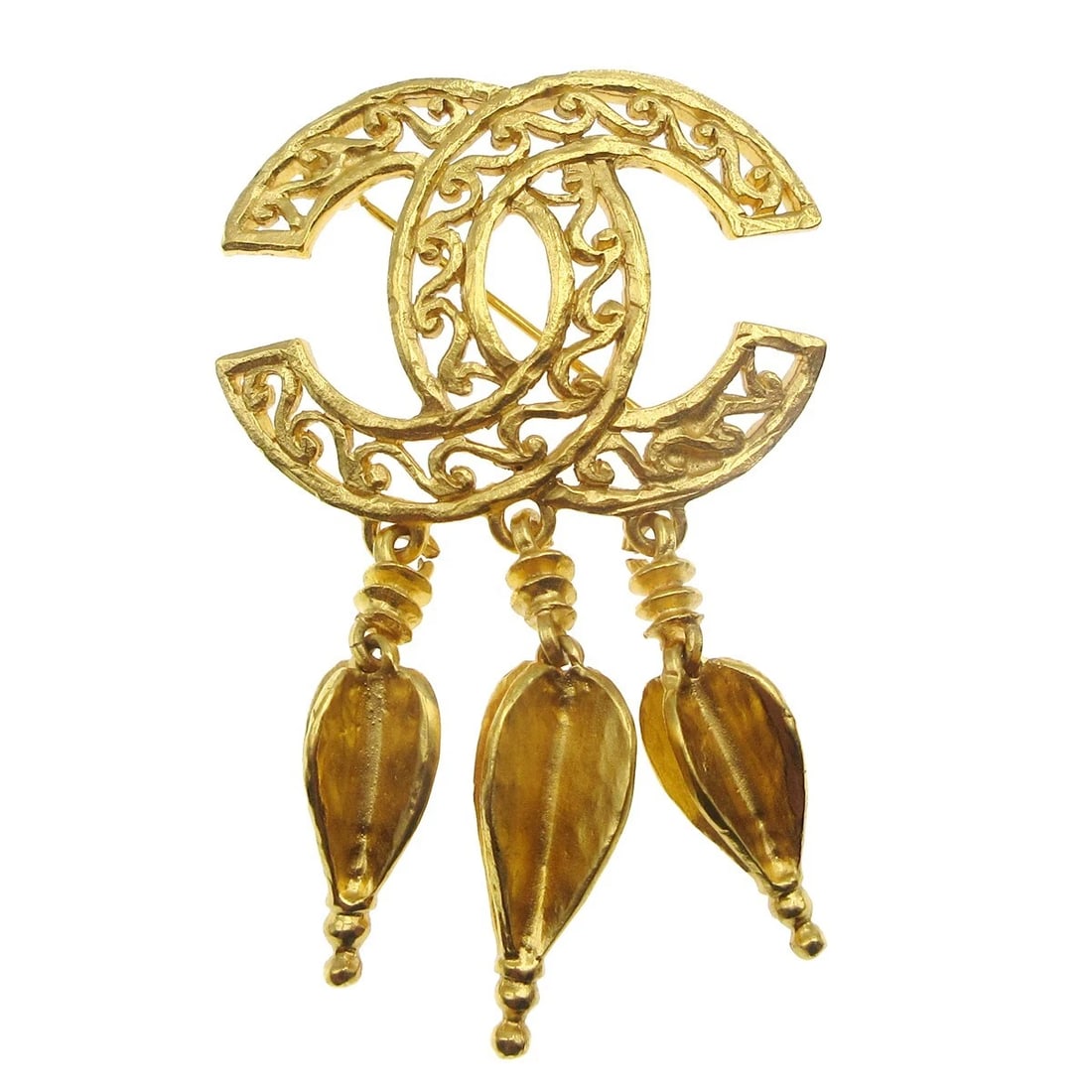 CHANEL CC FRINGE BROOCH PIN GOLD: Chanel CC Fringe Brooch Pin Gold Brand: CHANEL Type/Style: Pin Material: Gold-plated, Color: Gold Size: W 4.6 x H 7.0 cm Accessories: None Accessories Notice: When purchasing pre-owned goods,